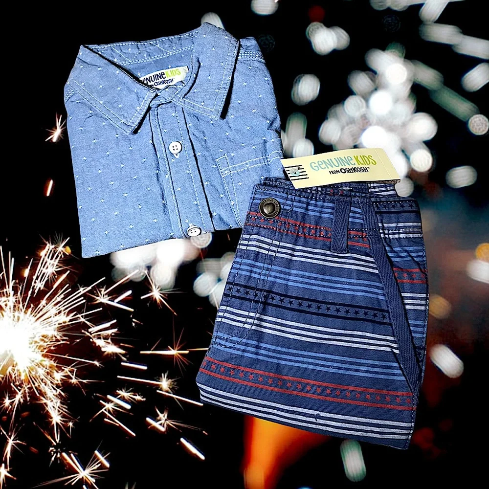 Button Down Stars & Stripes Short Set by OshKosh Retro Deadstock NWT Forth July